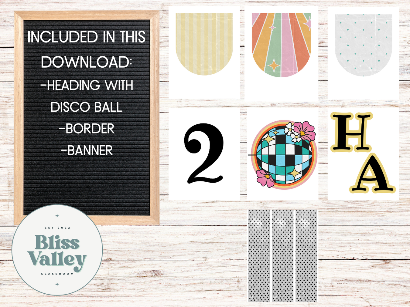 2025 Happy New Year Winter Classroom Bulletin Board Kit | Retro | Door Decoration | January Bulletin Board | Disco Ball | PNG for Cricut