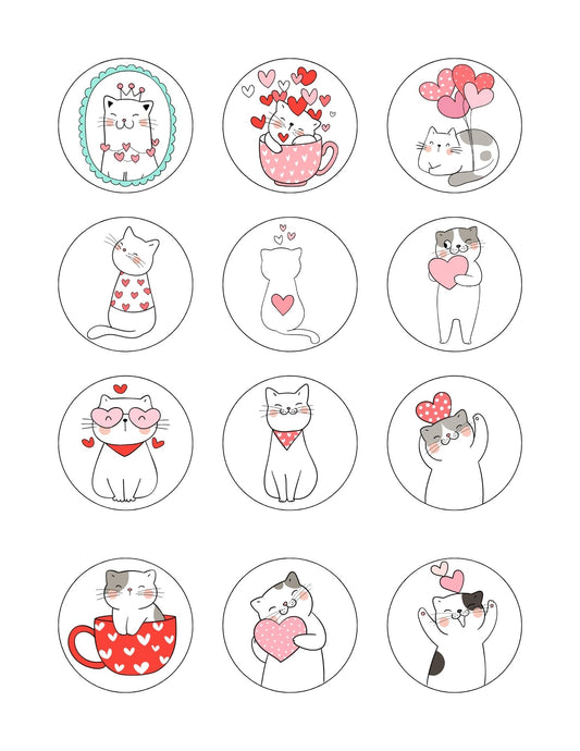 Valentine's Day Stickers Digital Download: 2" Diameter