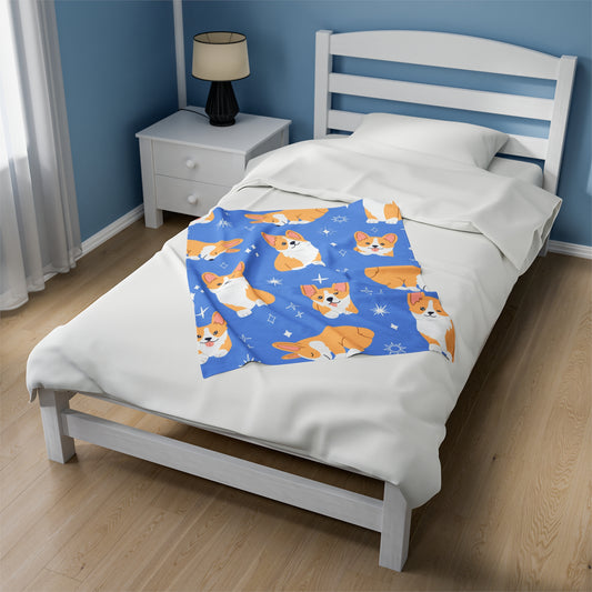 Cute Corgi Velveteen Plush Blanket