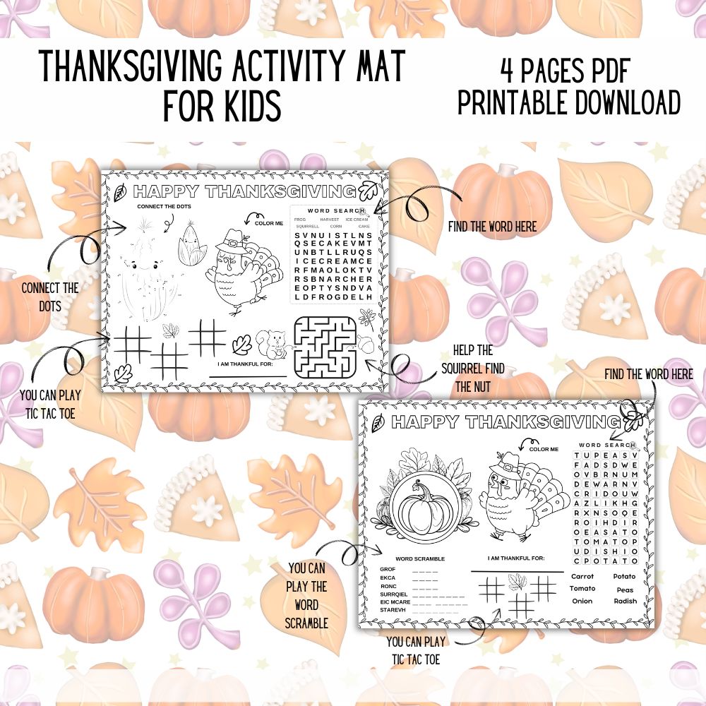 Thanksgiving Activity Mats for Kids