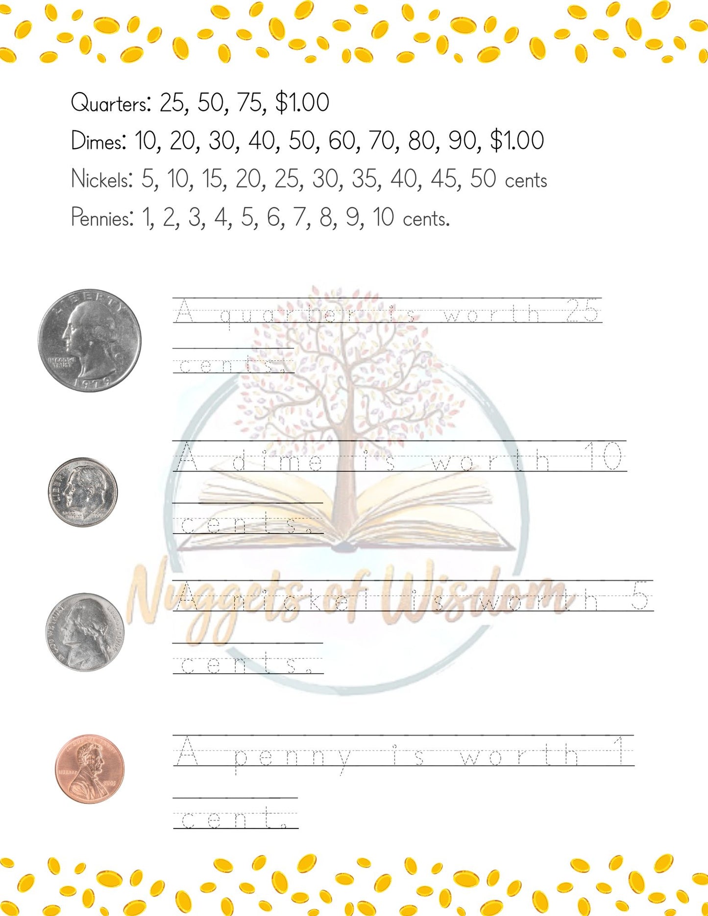 Money Math 2-Page Worksheet for K-1st Grades
