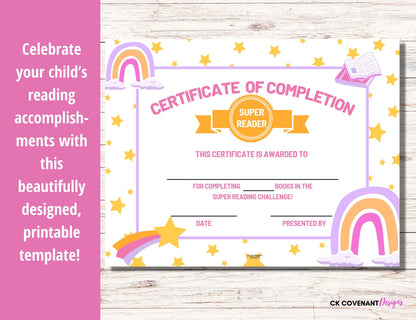 Freebie Reading Certificate - Boho Rainbow