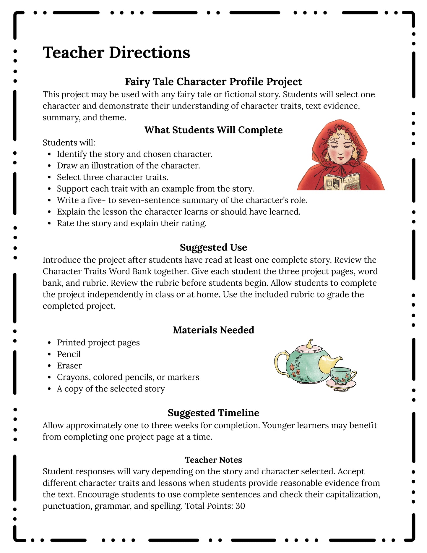 Fairy Tale Character Profile Project | Character Traits, Text Evidence & Summary