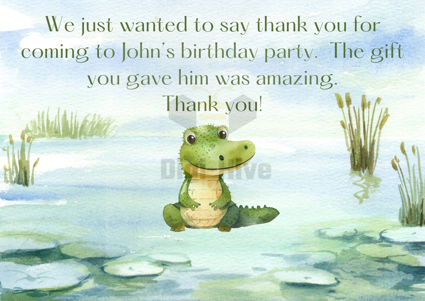 Look Who's Turning One: Alligator Thank You Card Editable Template Link