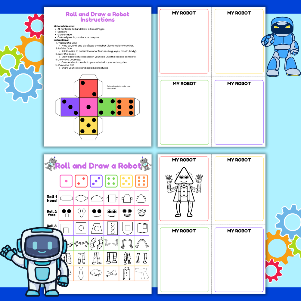 Roll and Draw a Robot Game Printable