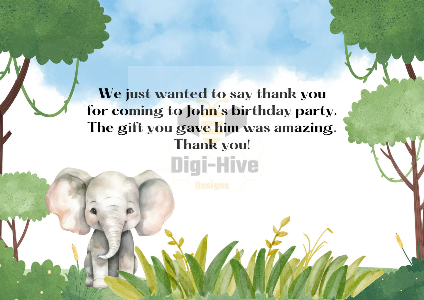 Look Who's Turning One: Cute Elephant Thank You Card Editable Template Link