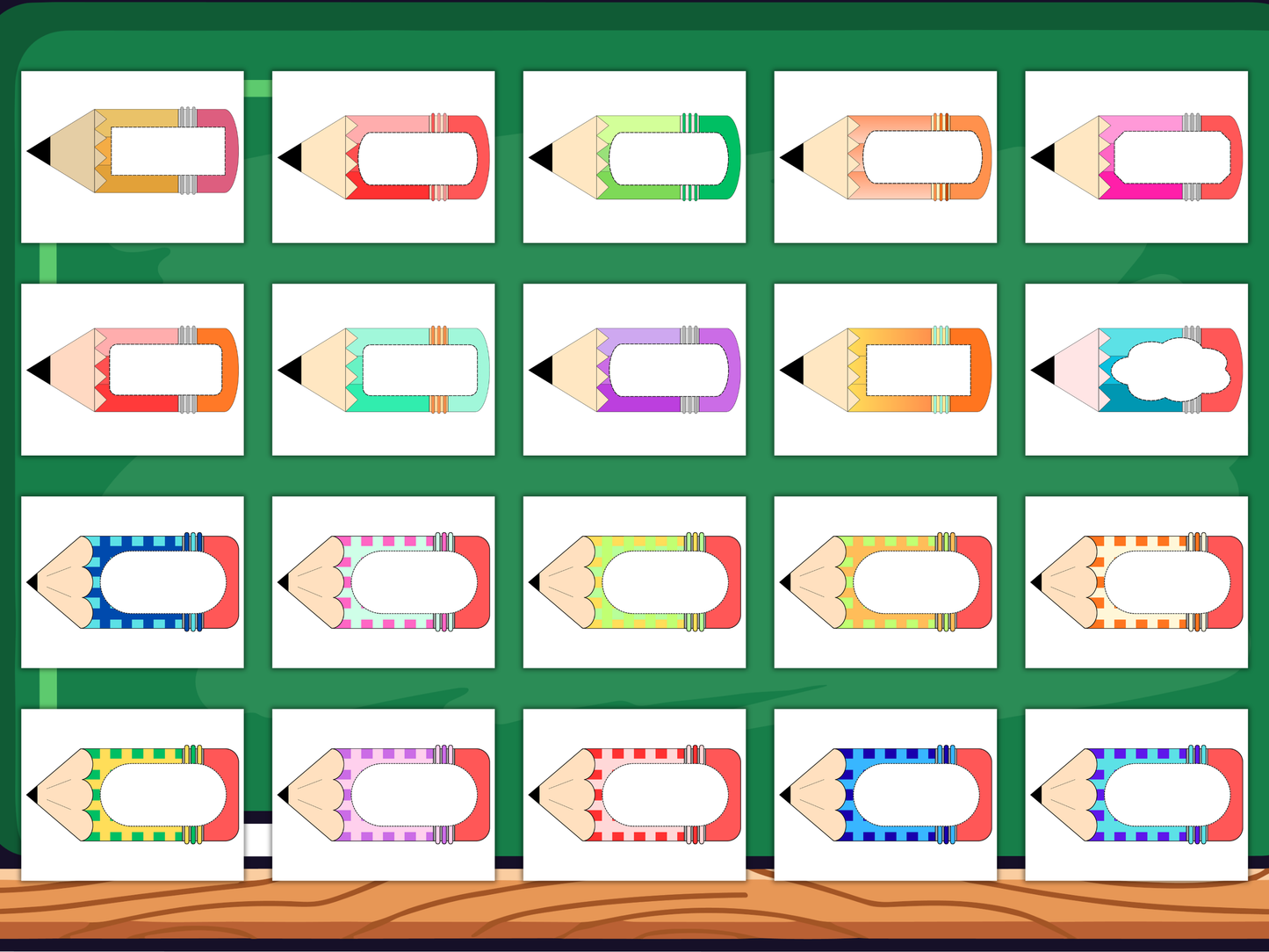 Big Pencil Name Tag Labels – 60 Printable Designs in US Letter and A4 Sizes