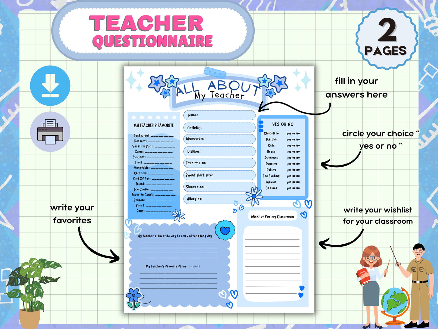 Teacher Questionnaire/Meet the Teacher Question Sheets