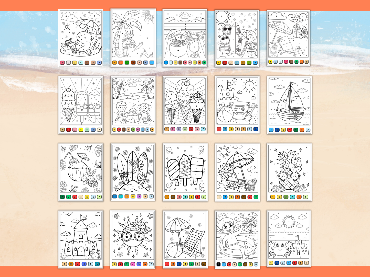 Summer Color by Number Worksheets Printable