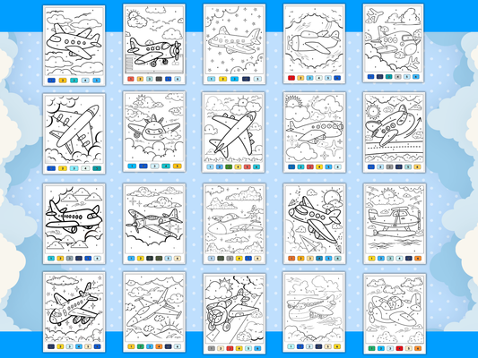 Planes Color by Number Worksheets Printable