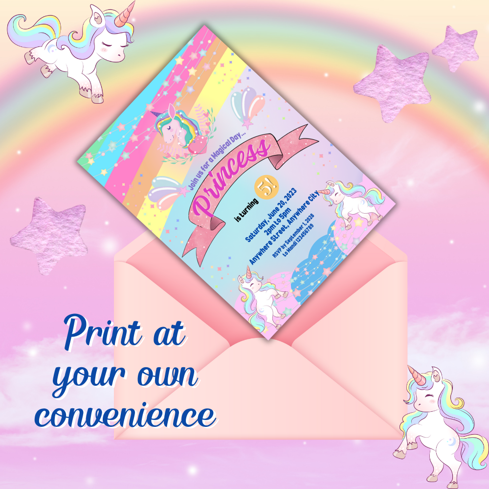 Unicorn Birthday Invitation: Editable Digital Product