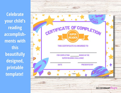 Reading Printable Certificate of Completion- Space