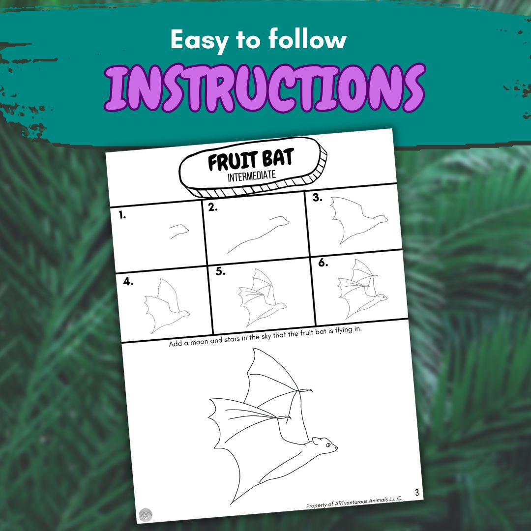 Bat Directed Drawing: How to Draw a Fruit Bat Art Activity & Coloring Pages