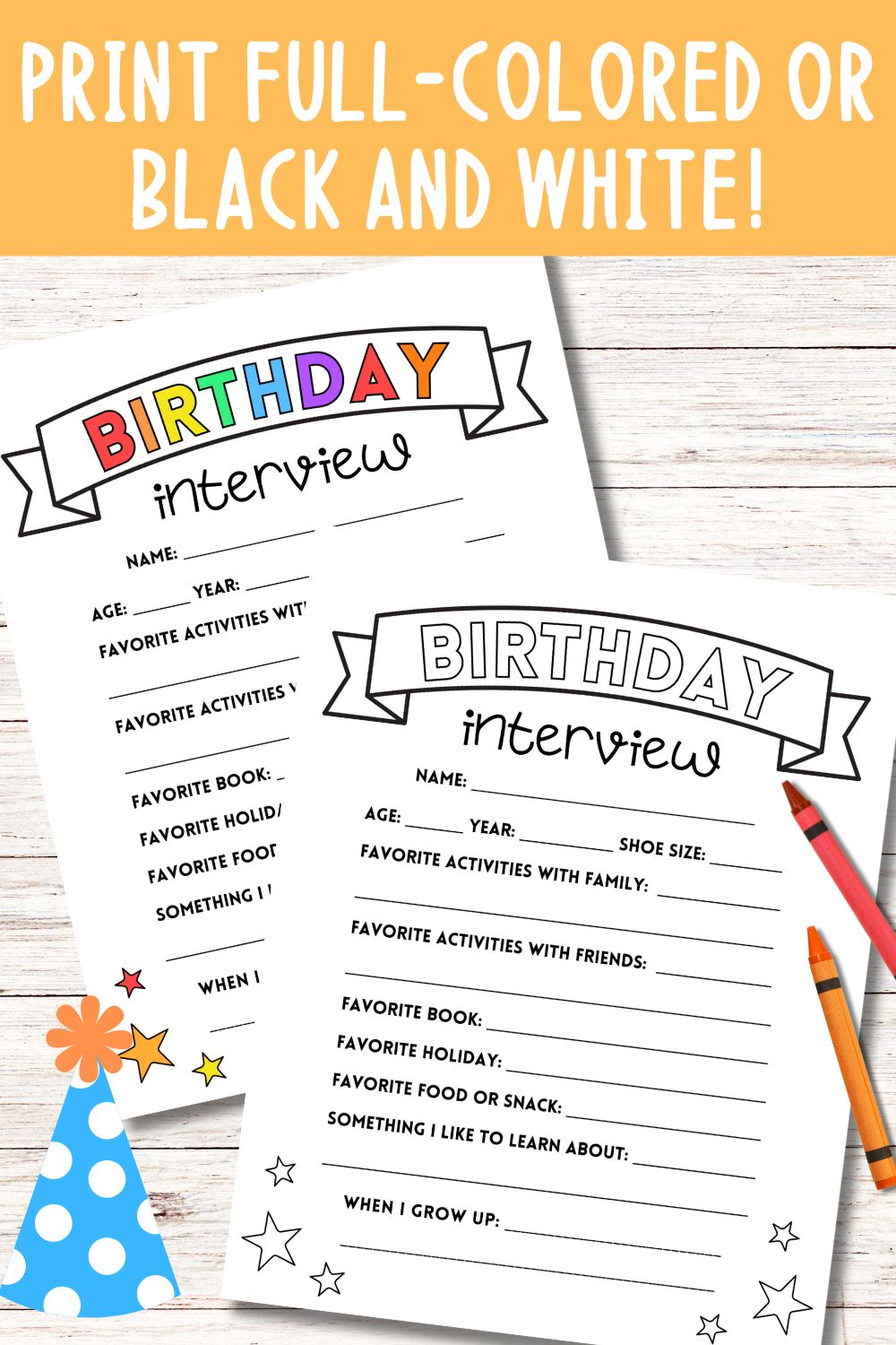 Printable Birthday Interview for Kids: Bold Colors!