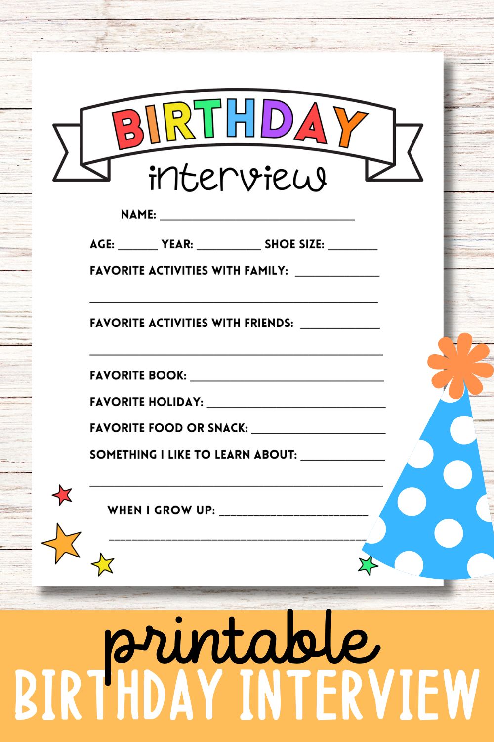 Printable Birthday Interview for Kids: Bold Colors!