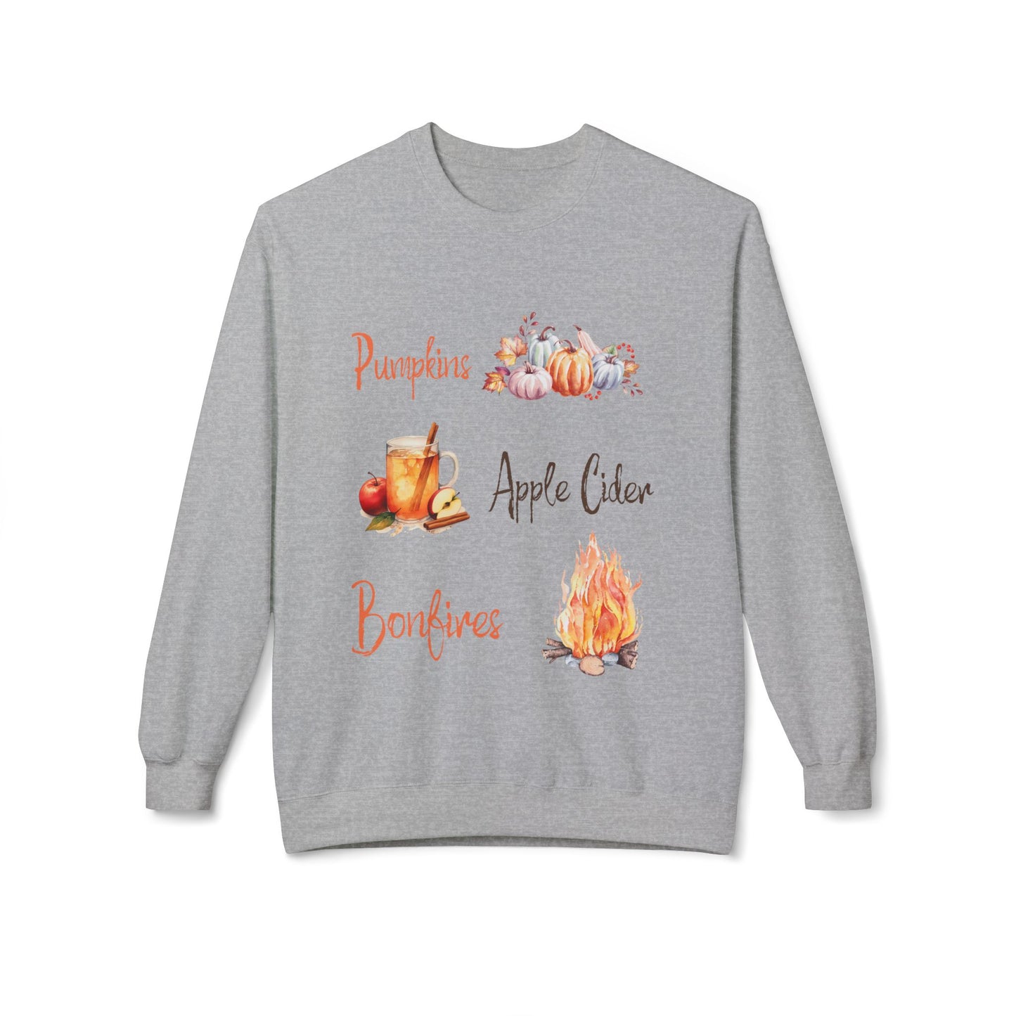 Pumpkins, Apple Cider, and Bonfires: Unisex Midweight Soft style Fleece Crewneck Sweatshirt