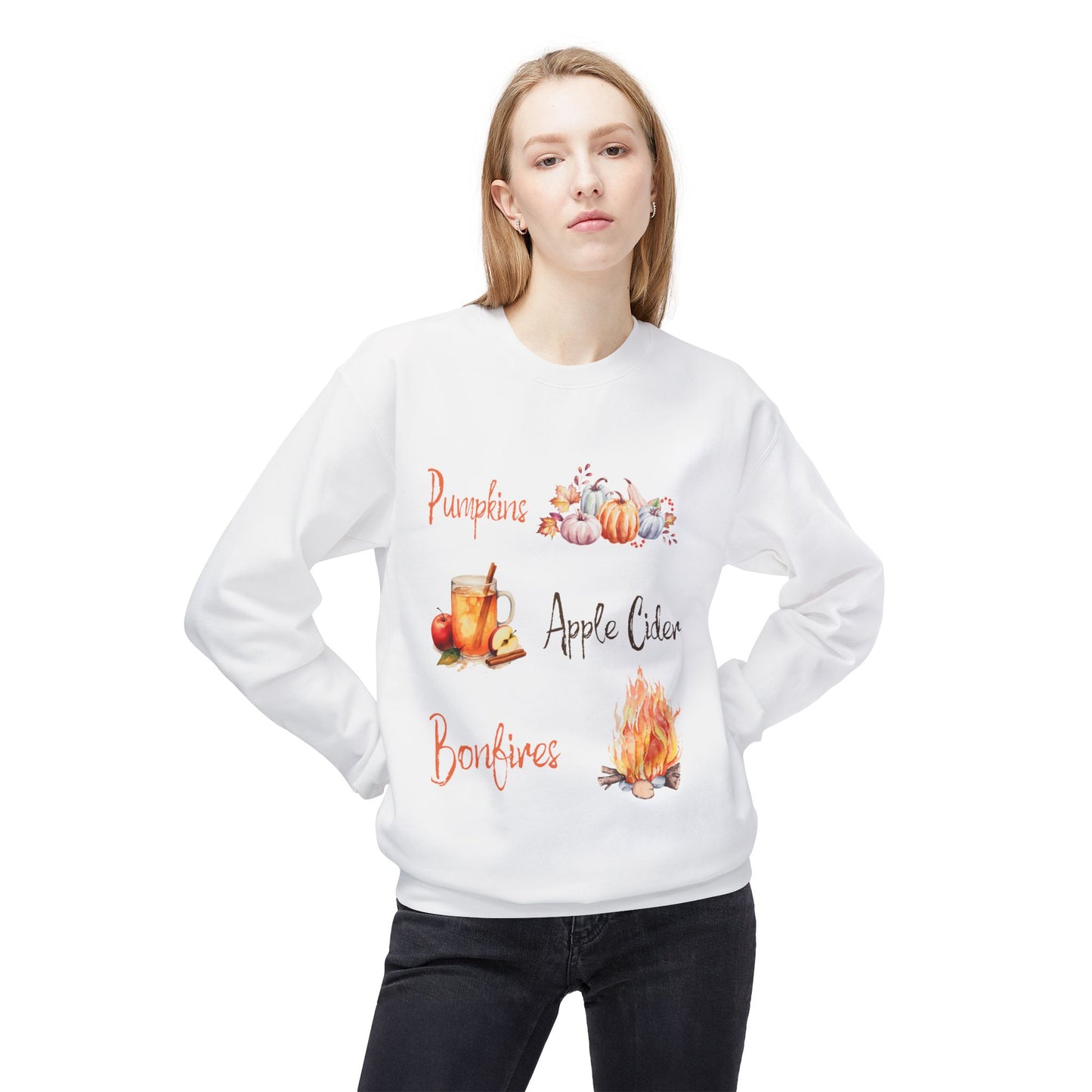 Pumpkins, Apple Cider, and Bonfires: Unisex Midweight Soft style Fleece Crewneck Sweatshirt