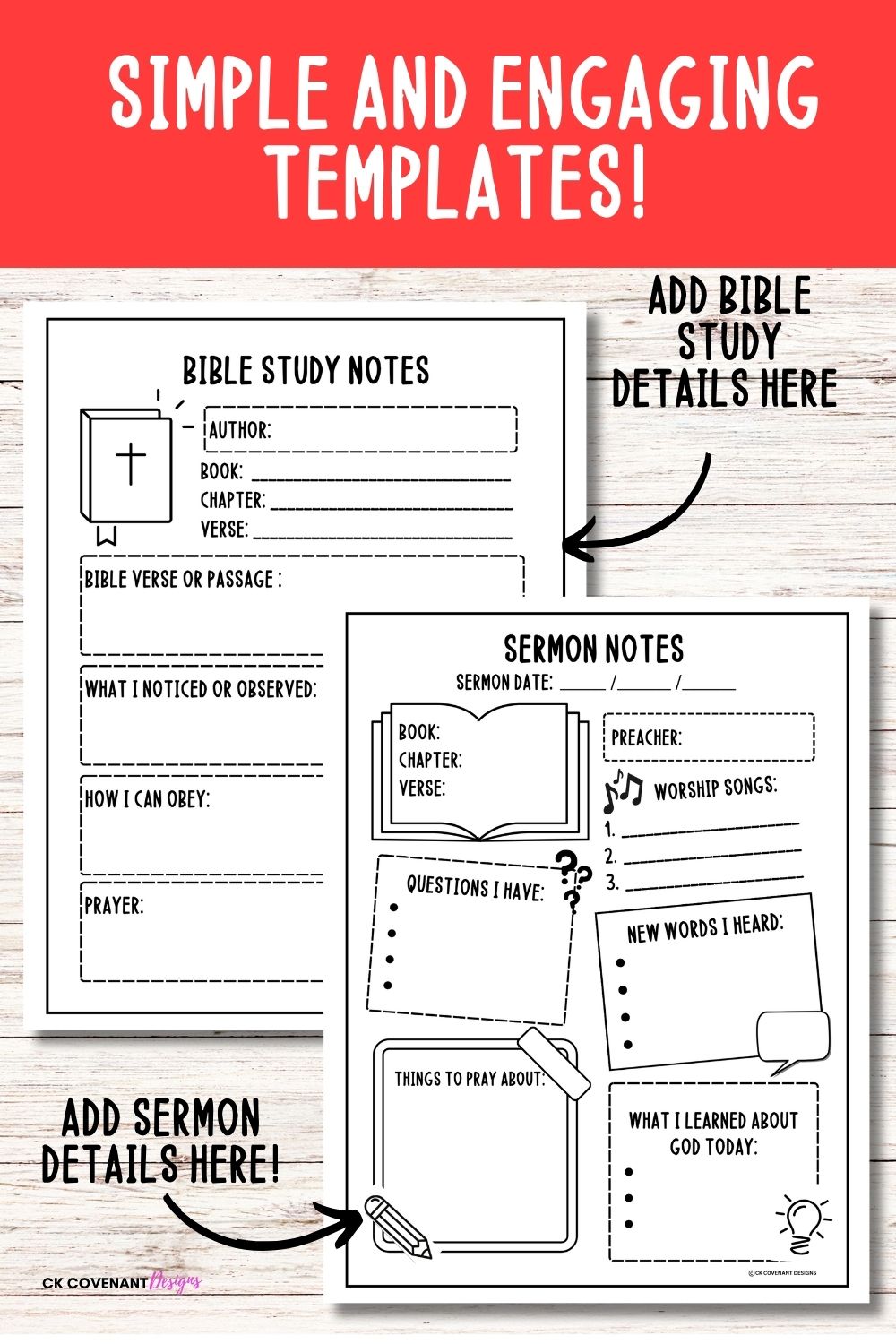 2 Page Sermon and Bible Study Note Templates for Children