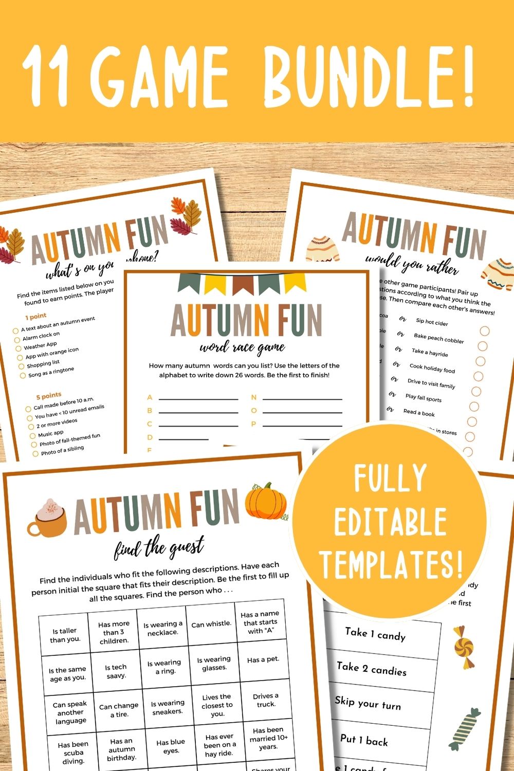 Autumn Fun Printable and Editable Game Bundle