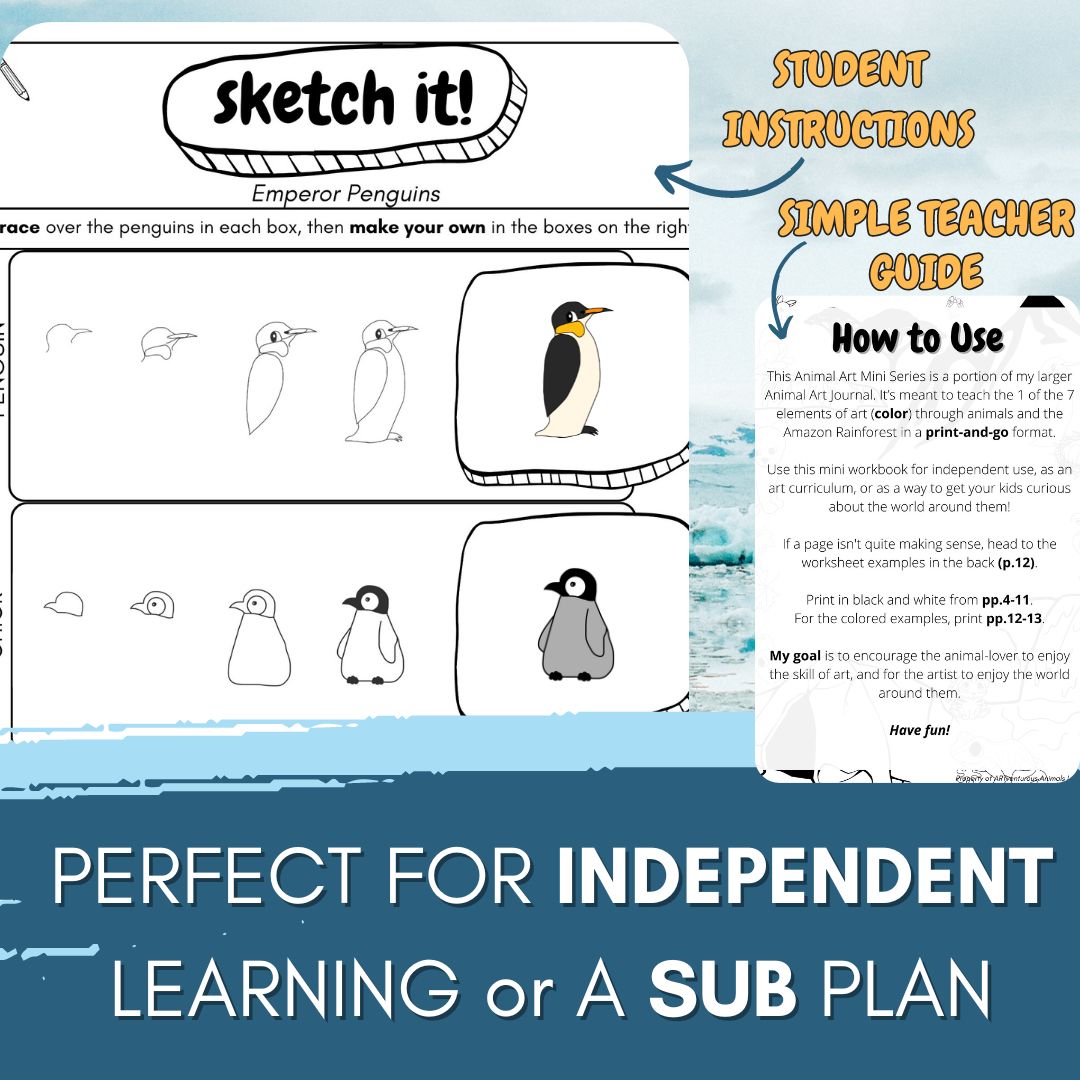 Mini Art Journal for Kids: Discover the Element of Line, Penguins, and Antarctica!