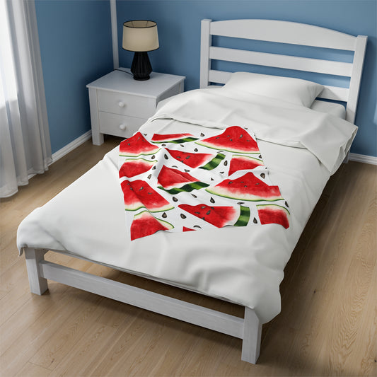 Watercolor Watermelons Velveteen Plush Blanket