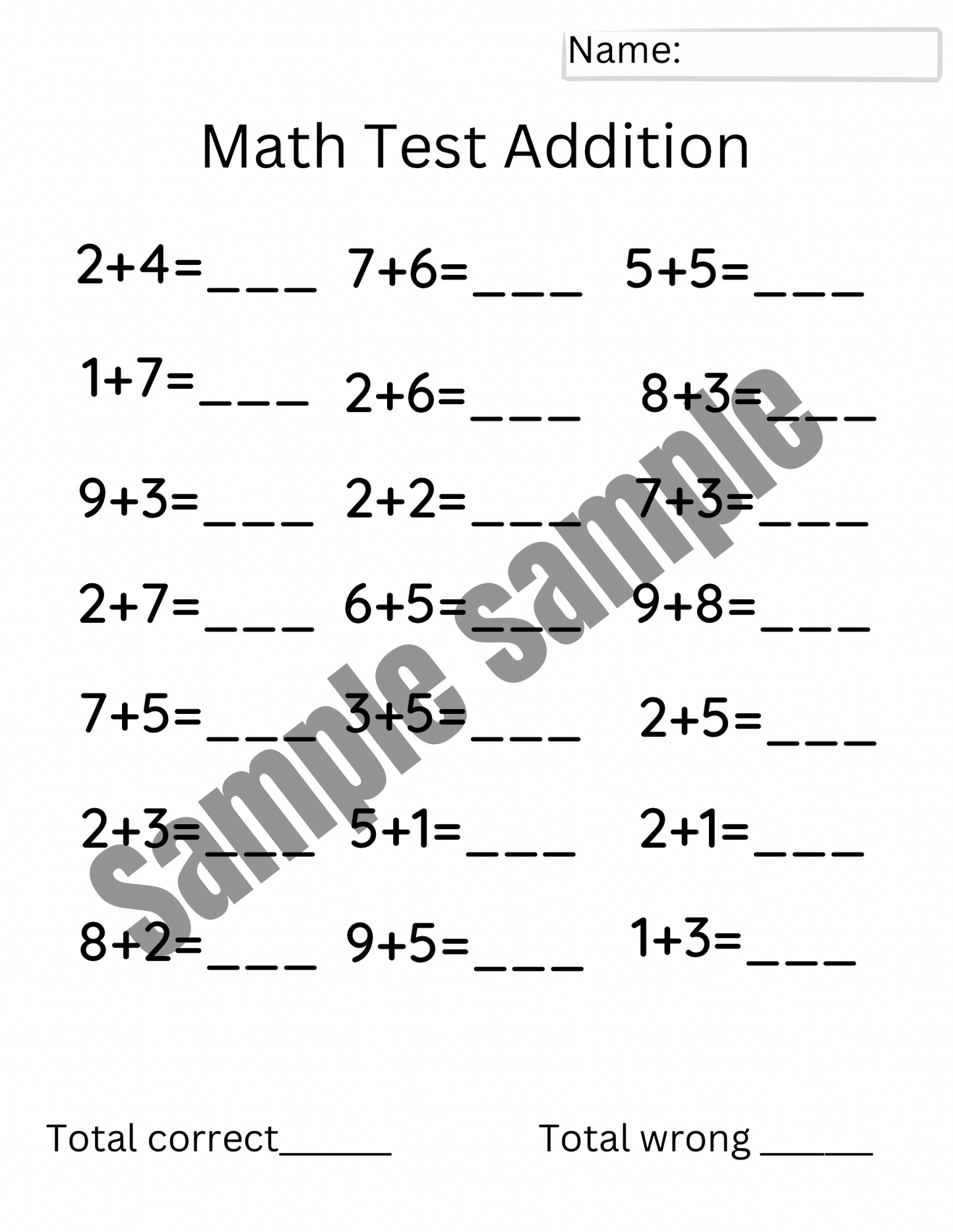 Short Addition and Subtraction Math Test