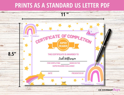 Freebie Reading Certificate - Boho Rainbow