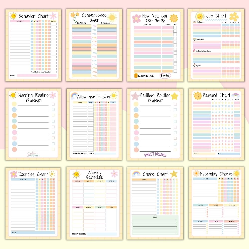 Happy Rainbow Kid's Chore Chart with Calendar