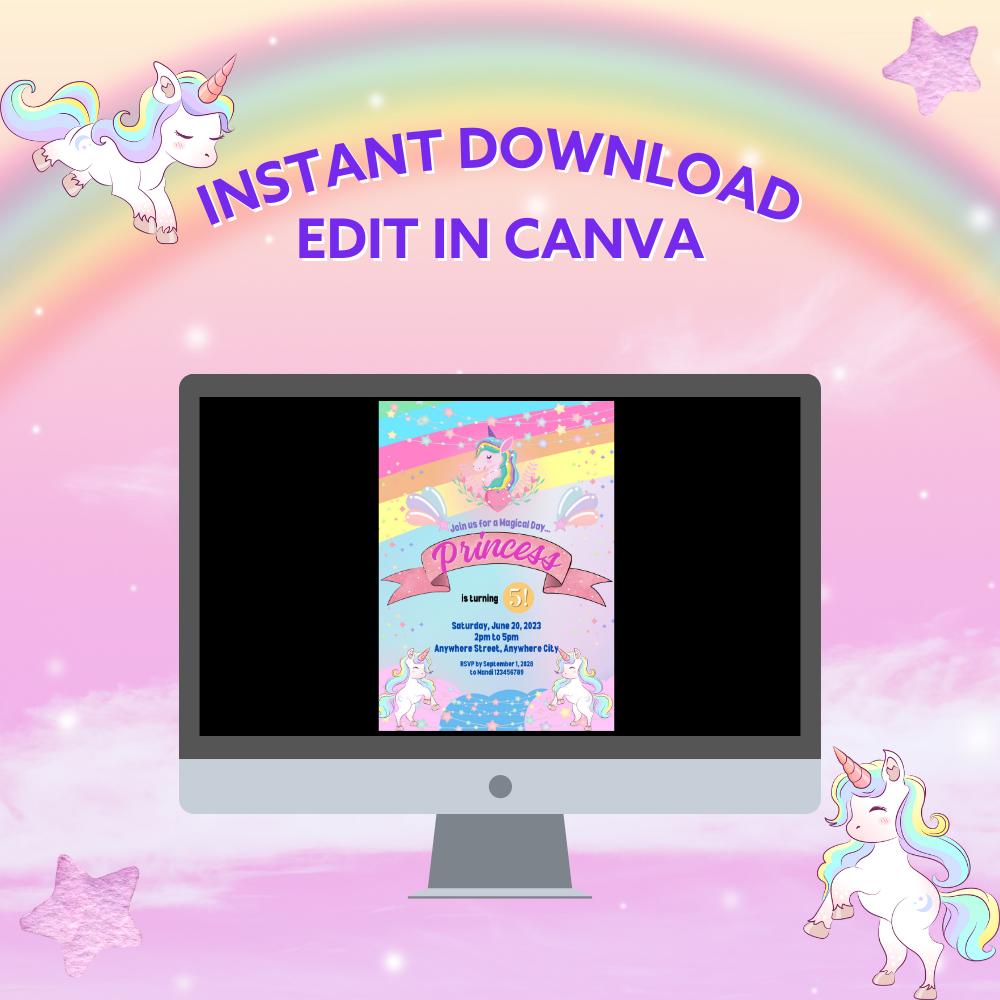 Unicorn Birthday Invitation: Editable Digital Product