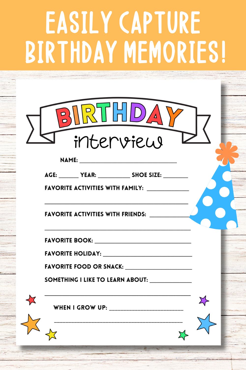 Printable Birthday Interview for Kids: Bold Colors!