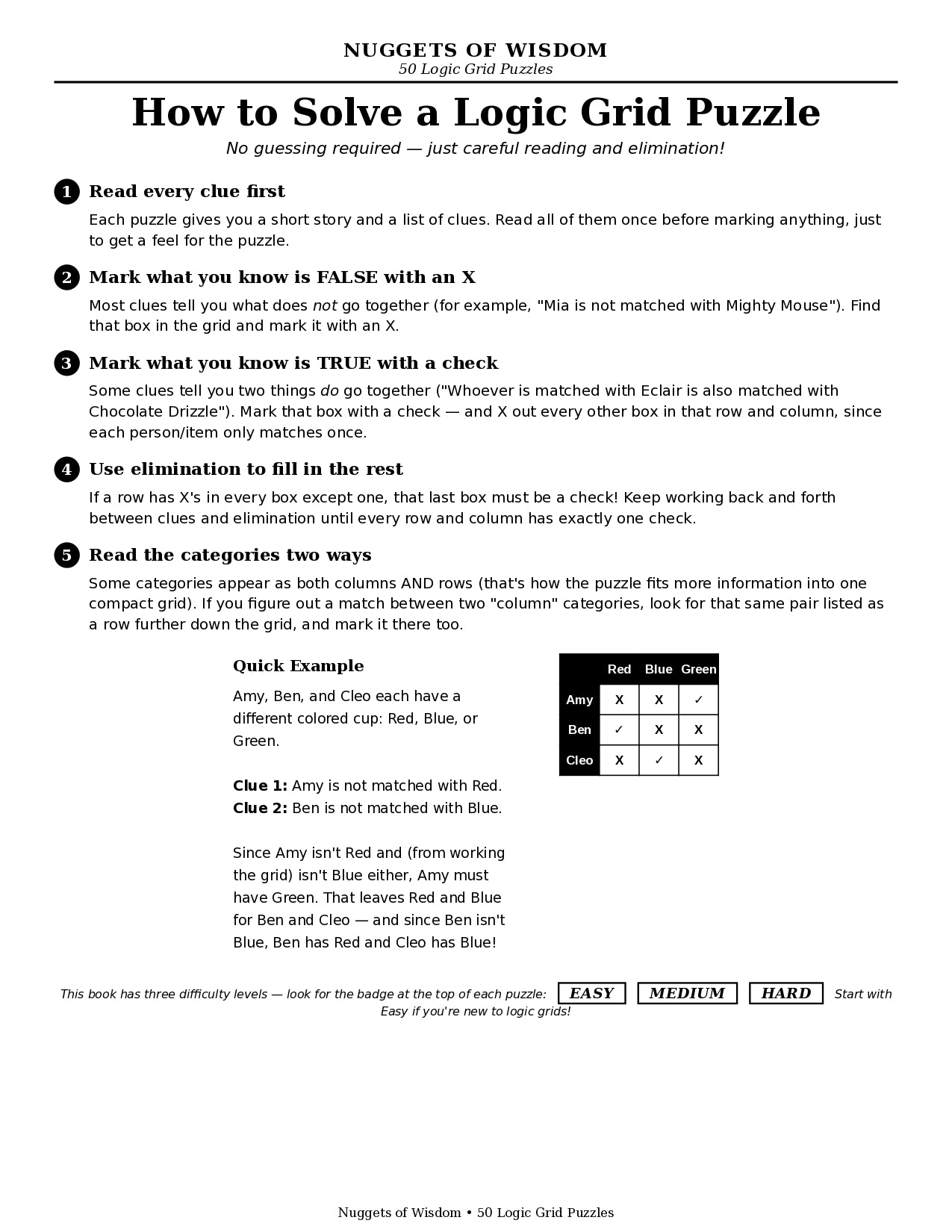 50 Logic Grid Puzzles — Easy, Medium & Hard Brain Teasers (Printable PDF)