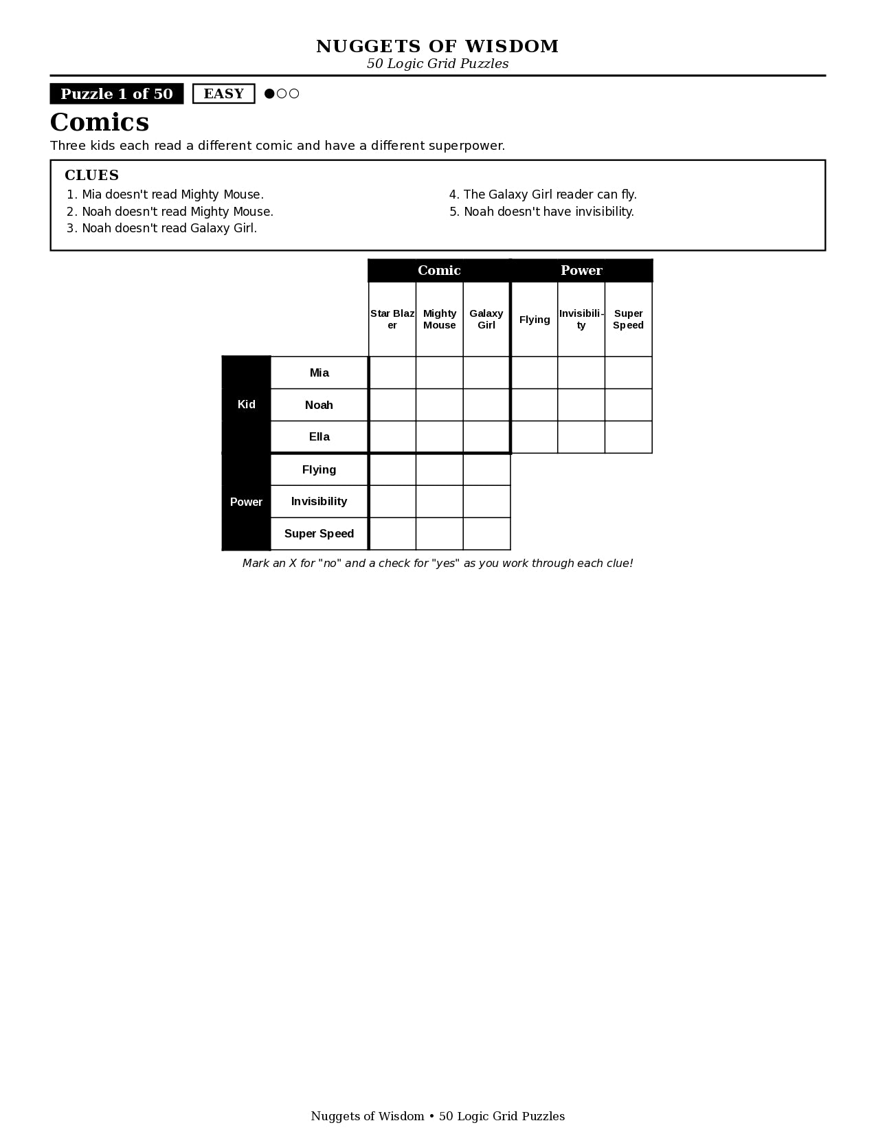 50 Logic Grid Puzzles — Easy, Medium & Hard Brain Teasers (Printable PDF)