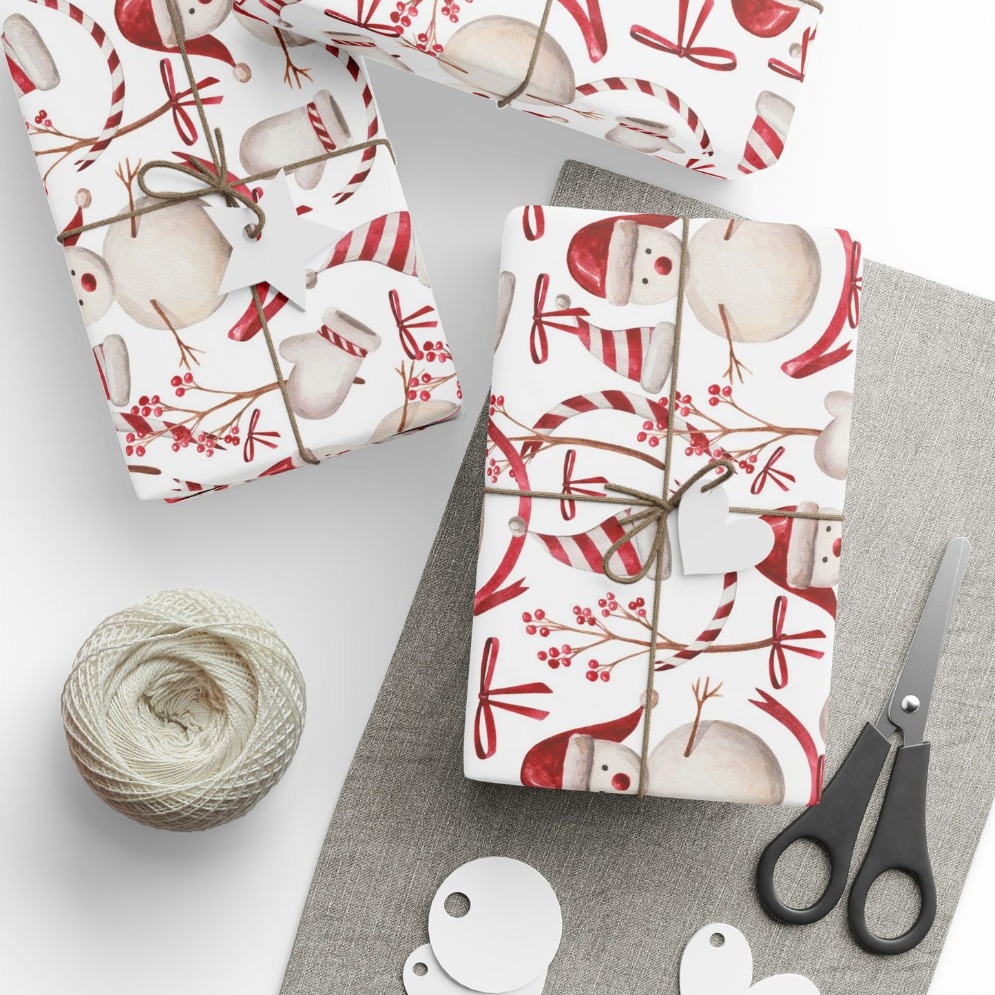 Happy Snowmen Red Wrapping Paper