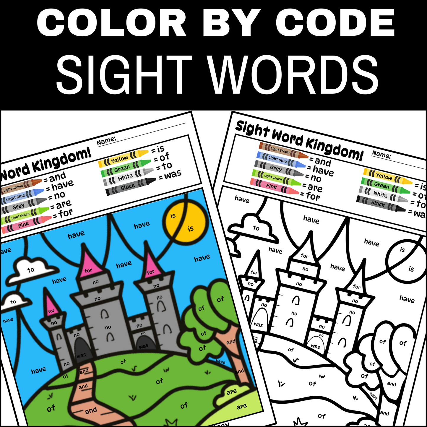 Sight Words Color By Code, Sight Word Kingdom, K-2nd Grades