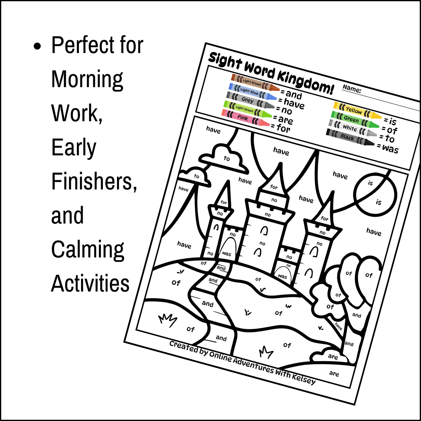 Sight Words Color By Code, Sight Word Kingdom, K-2nd Grades