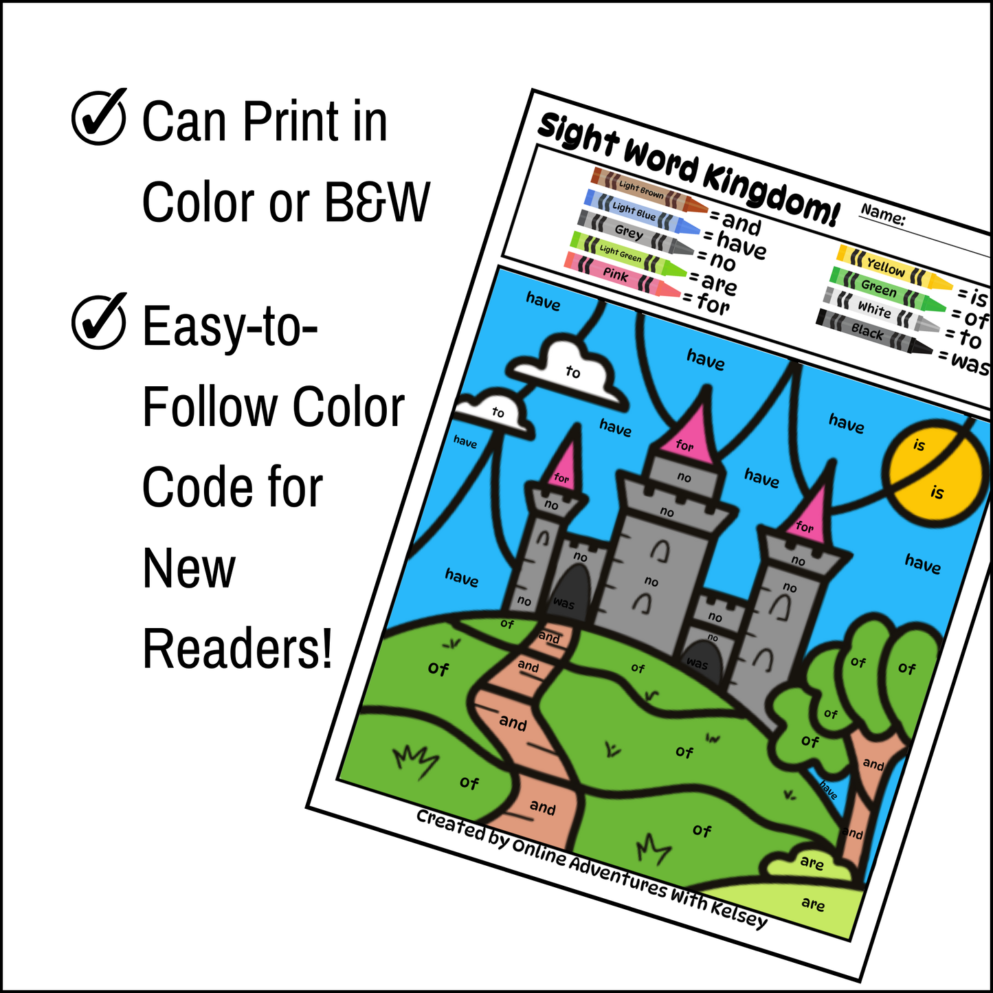 Sight Words Color By Code, Sight Word Kingdom, K-2nd Grades