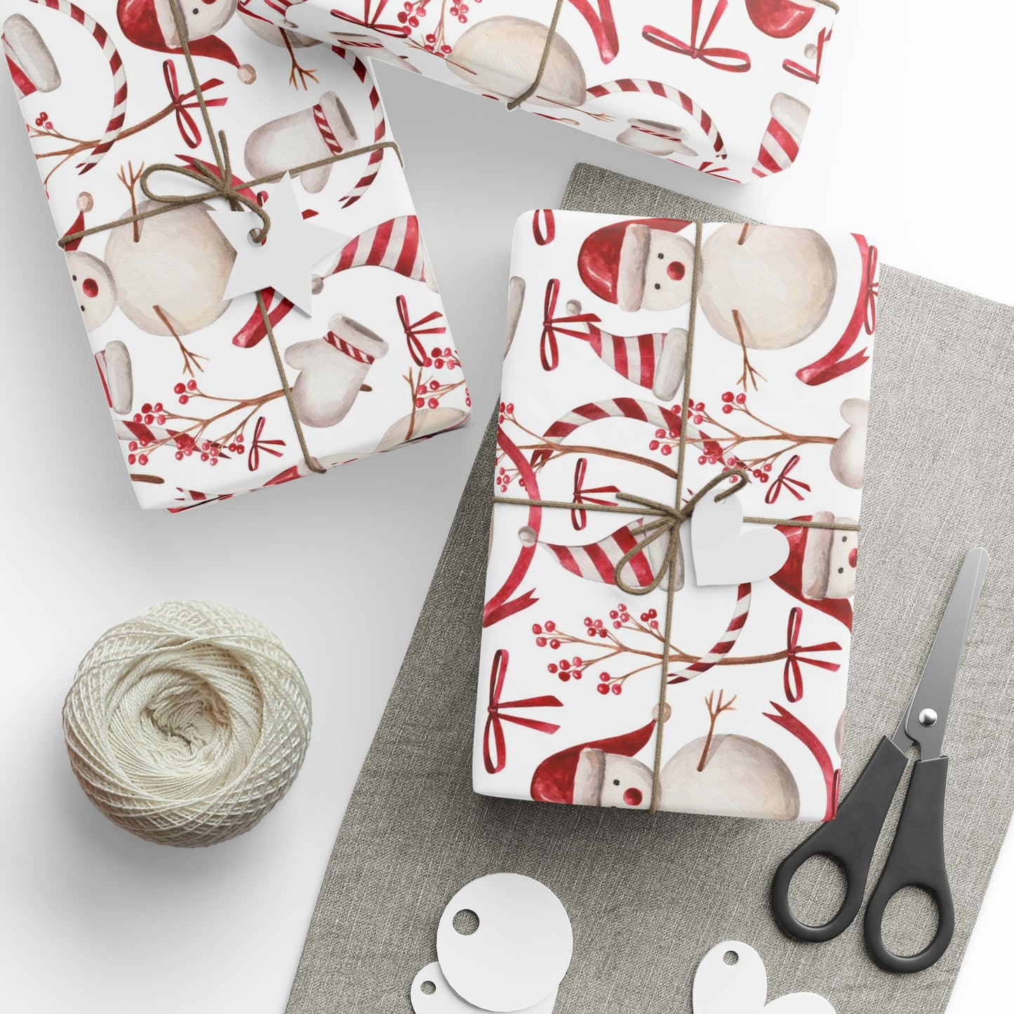 Happy Snowmen Red Wrapping Paper