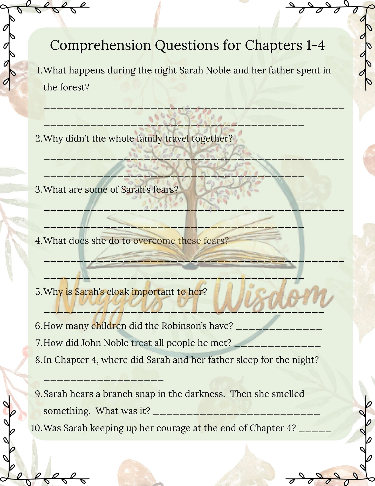 The Courage of Sarah Noble Unit Study | Hands-On Homeschool Curriculum (3 Weeks + Answer Key)