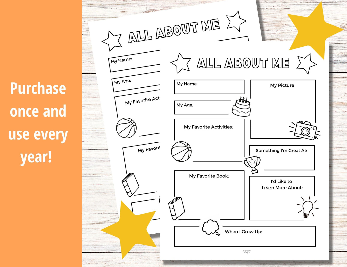 All About Me Activity - Black and White