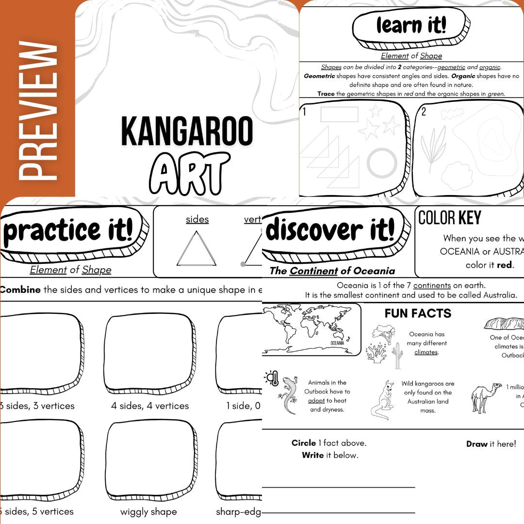 Kangaroo Art Journal: 7 Art Activities to Teach Element of Shape with Writing