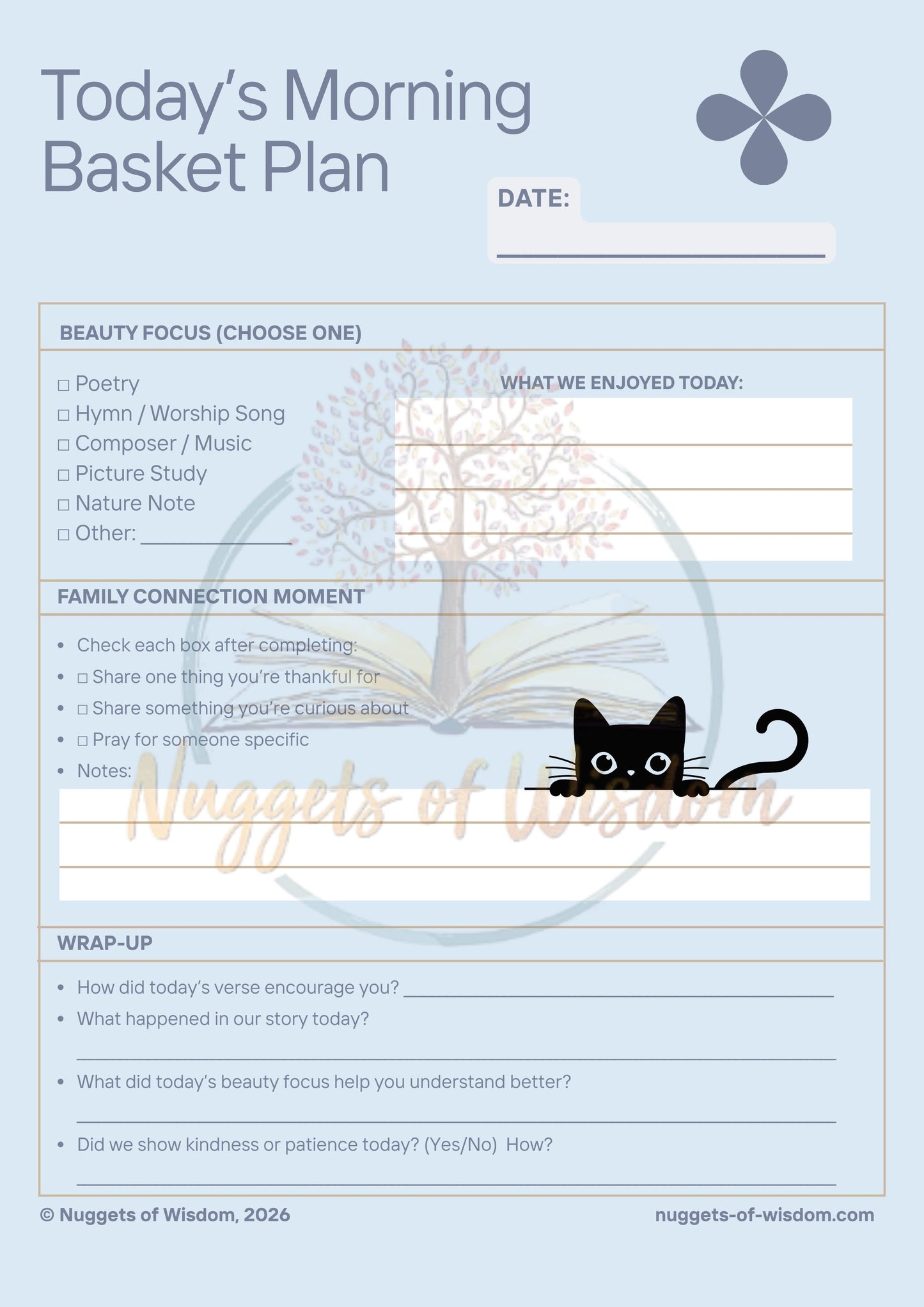 Morning Basket Planning Kit – 12 Pages for Bible, Read-Alouds, Beauty Loop & Family Reflection