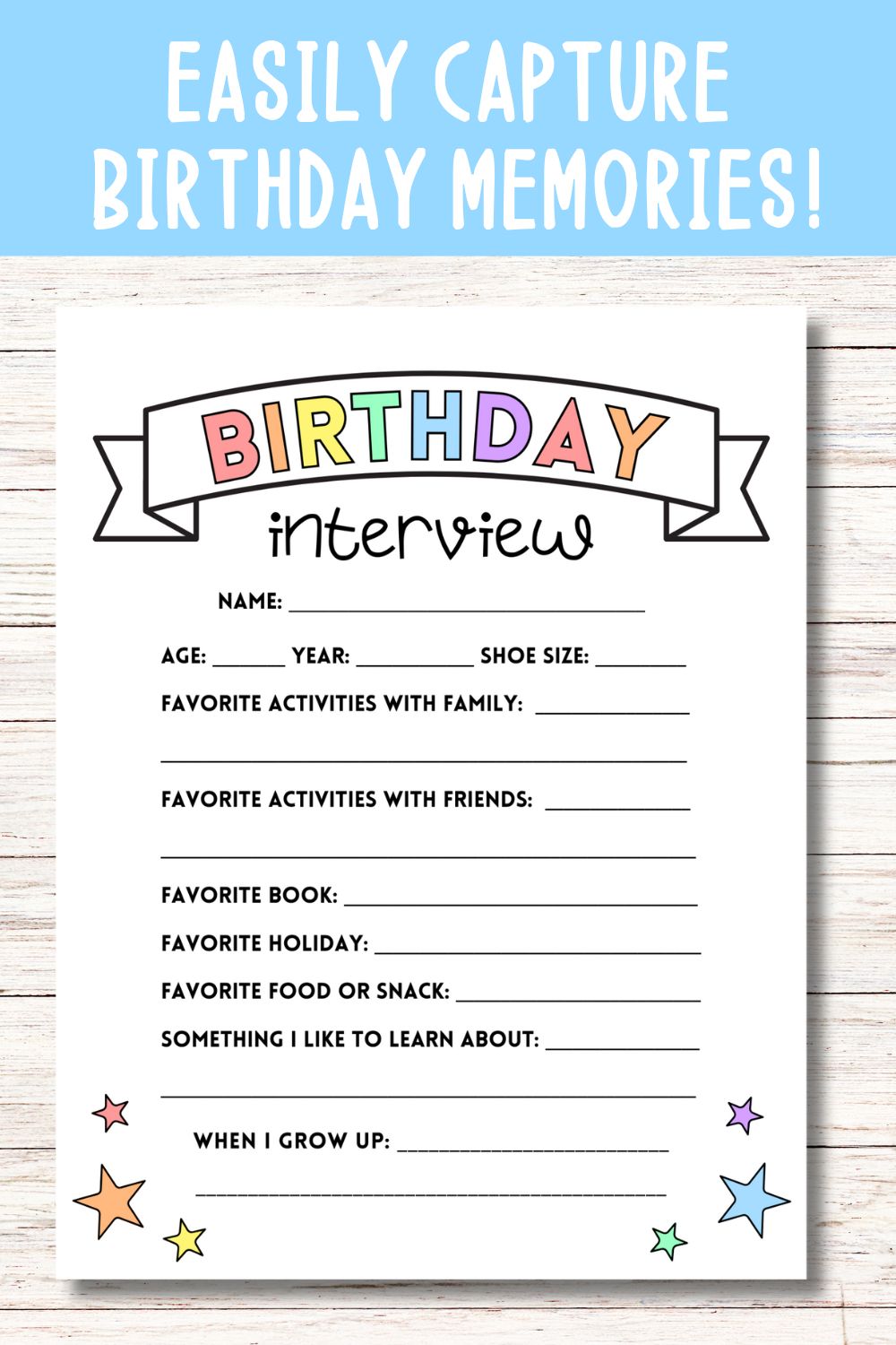 Printable Birthday Interview for Kids: Pastel Colors!