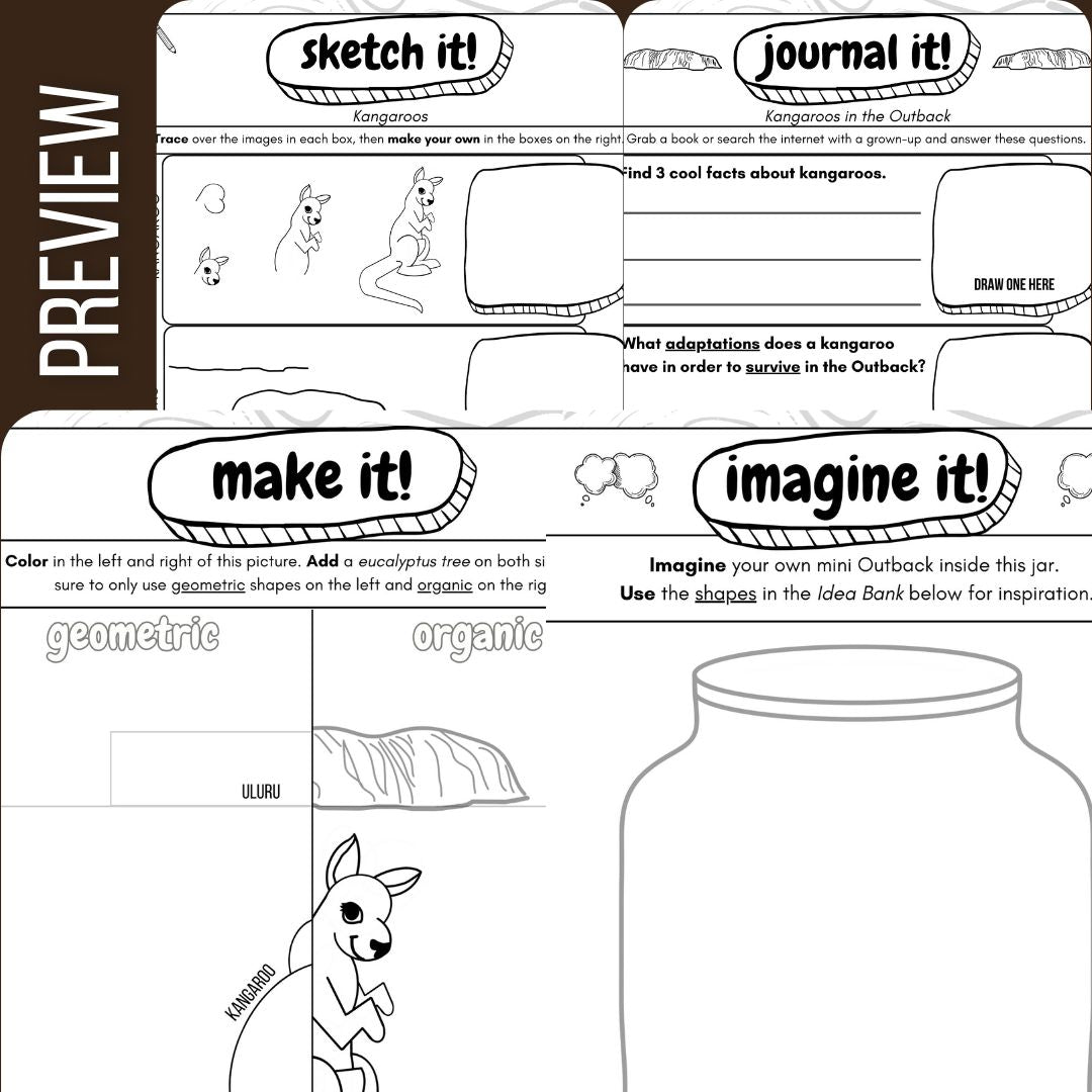 Kangaroo Art Journal: 7 Art Activities to Teach Element of Shape with Writing