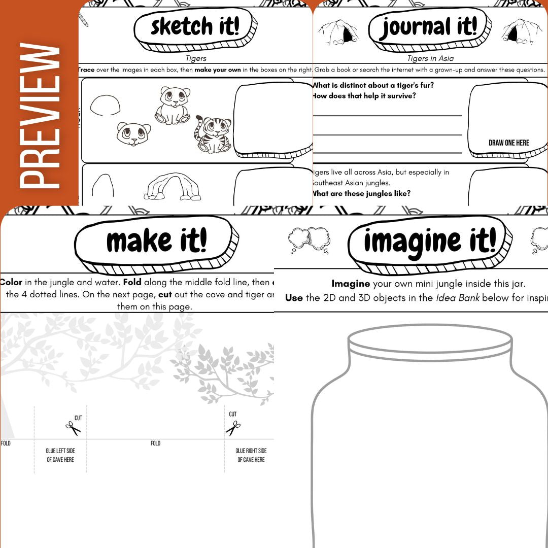 Tiger Art Journal: 7 Art Activities to Teach Element of Form with Writing