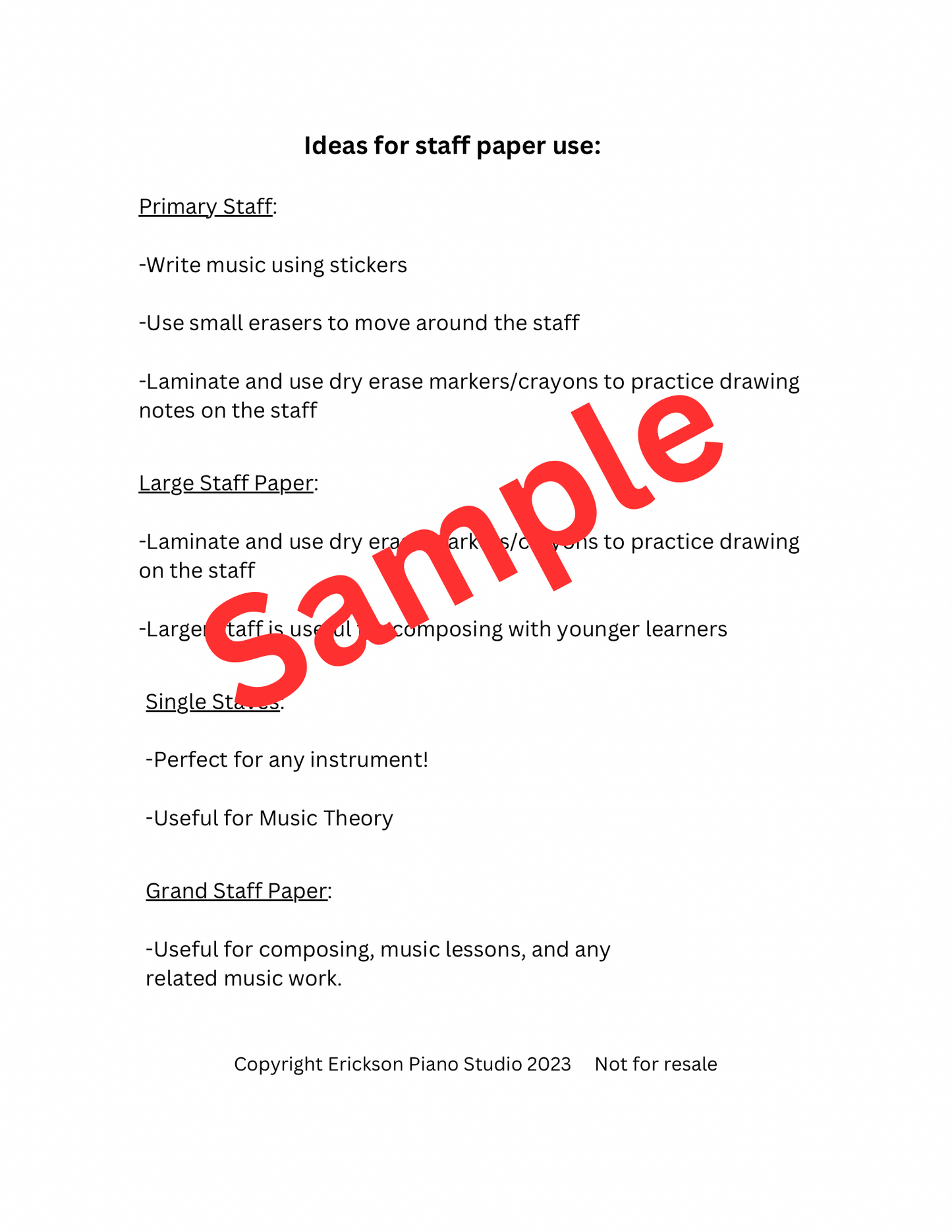 Staff Paper: 4 Printable Sizes