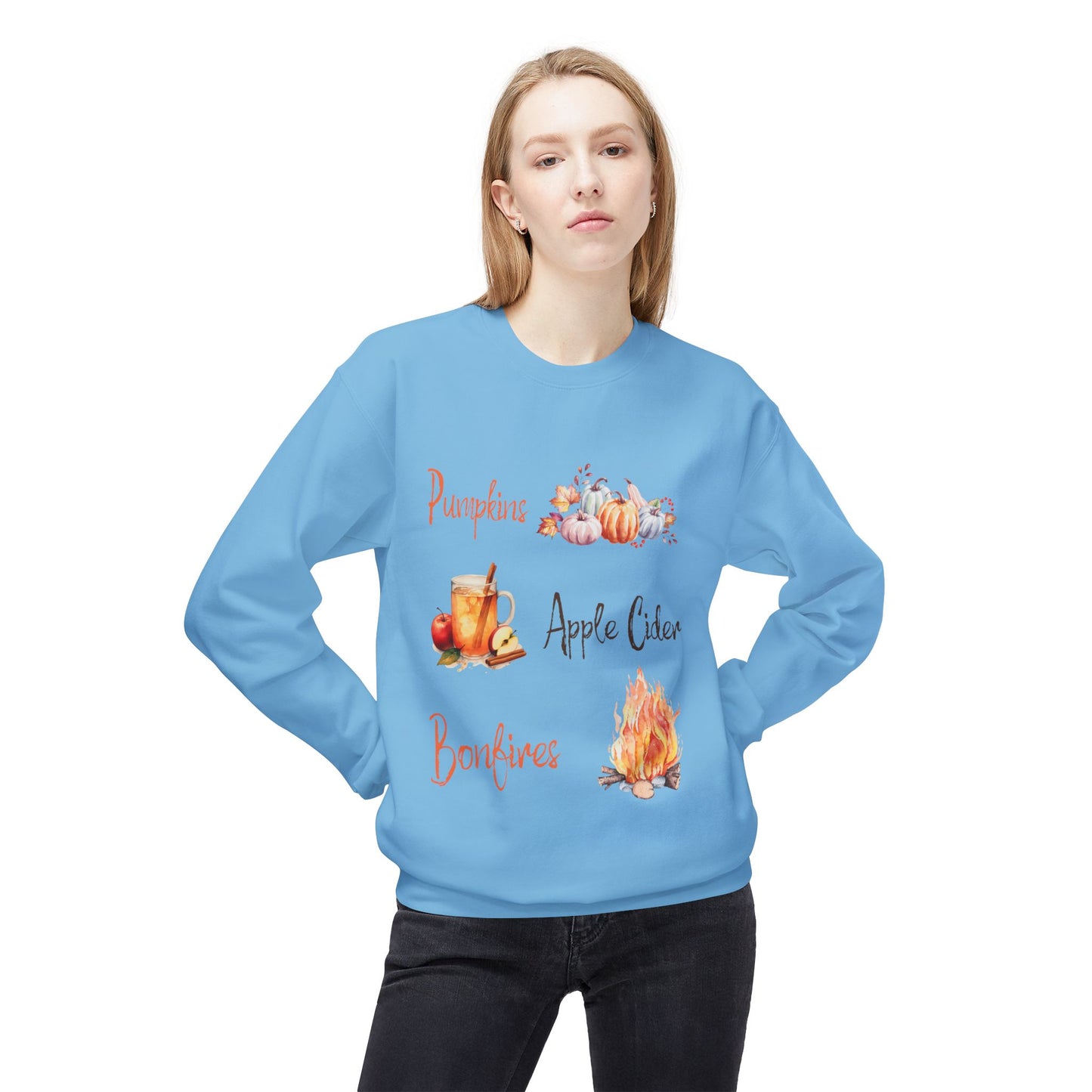 Pumpkins, Apple Cider, and Bonfires: Unisex Midweight Soft style Fleece Crewneck Sweatshirt