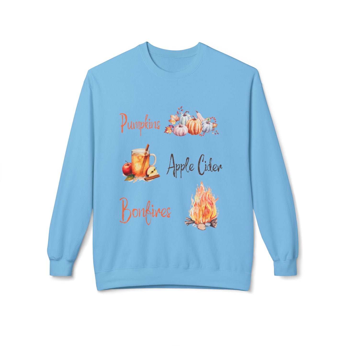 Pumpkins, Apple Cider, and Bonfires: Unisex Midweight Soft style Fleece Crewneck Sweatshirt