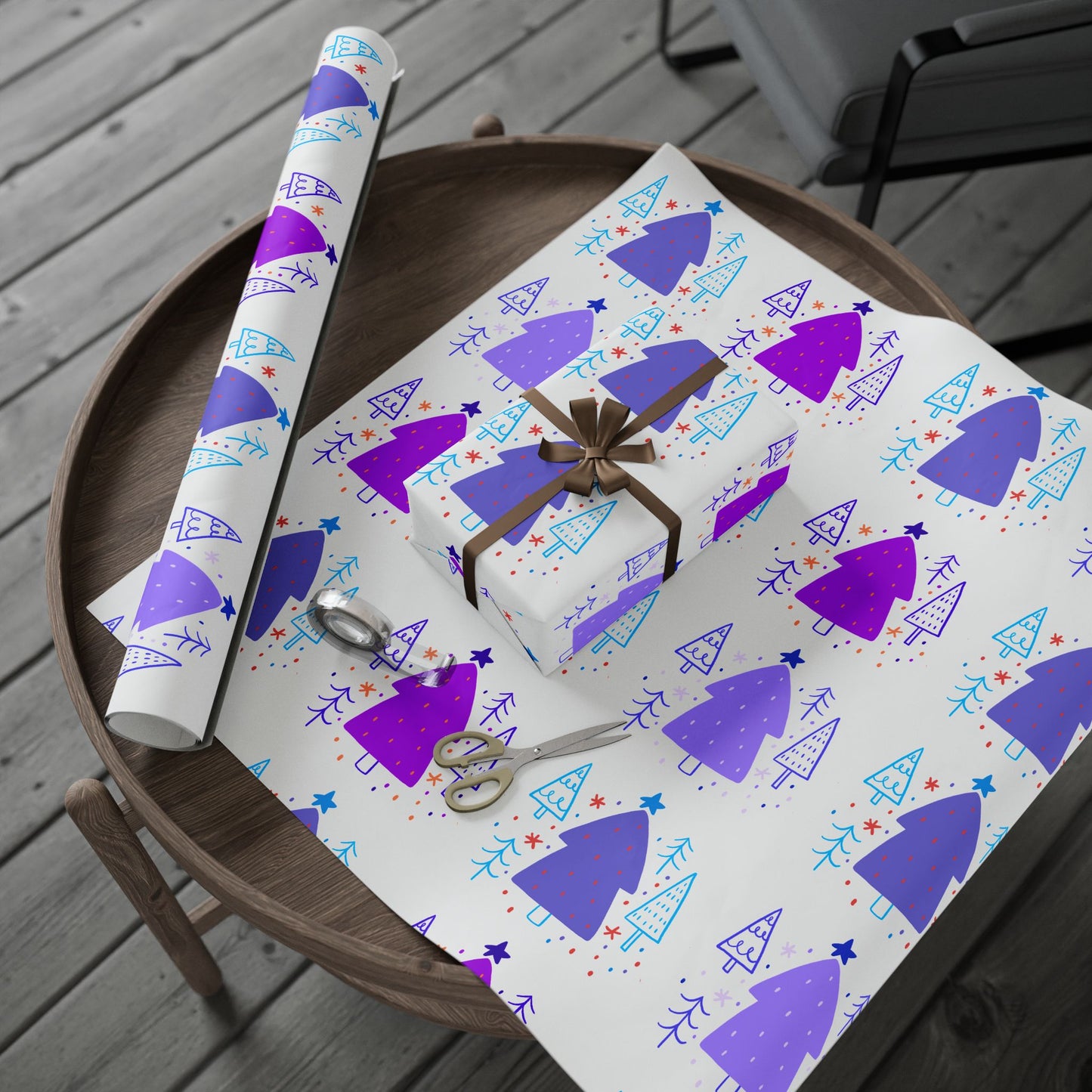 Christmas Trees Purple Themed Wrapping Paper