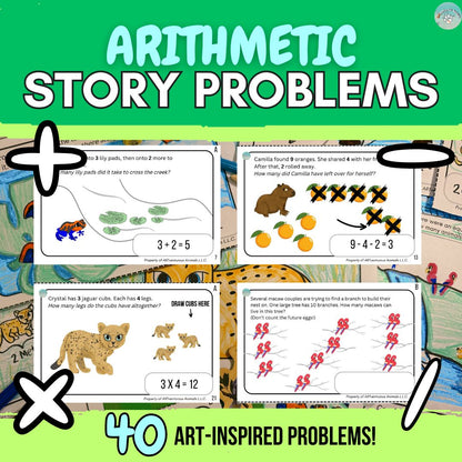 Animal Story Problems - 40 Math Activities with Art and the Amazon