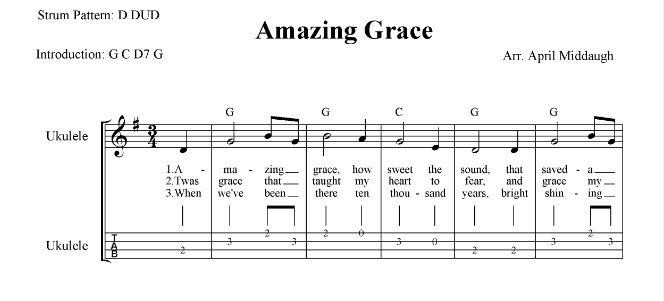 Amazing Grace: Ukulele tabs, chords and lyrics